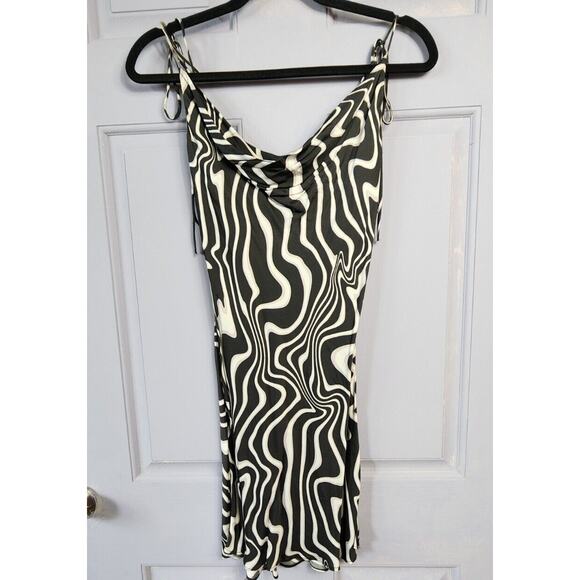 Zara The Safia Cowl Neck XS Swirl Mini Slip Dress Black White zebra abstract - Picture 6 of 6